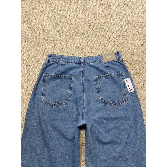 Zara High-Rise Front Patch Pocket Straight Wide Leg Raw Hem Size 6 - Picture 4 of 7